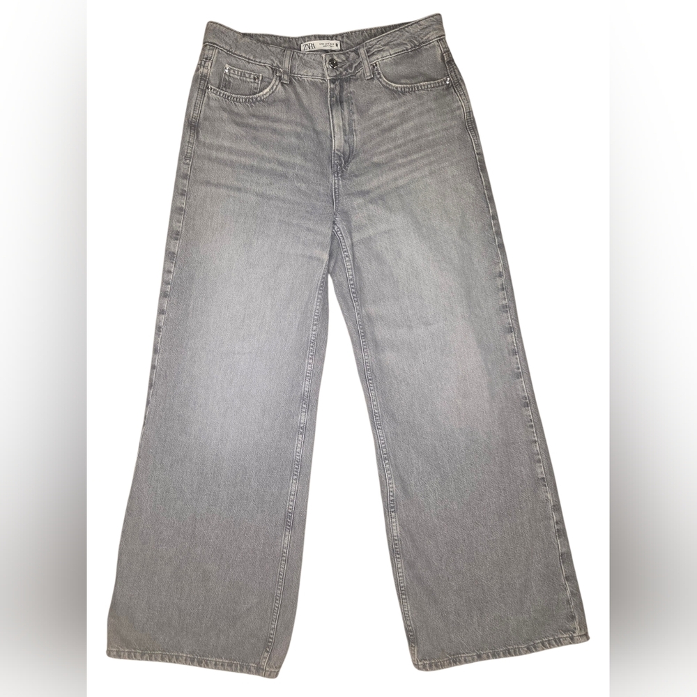 Zara Light Gray Wide Leg High-Rise Jeans - Size 28